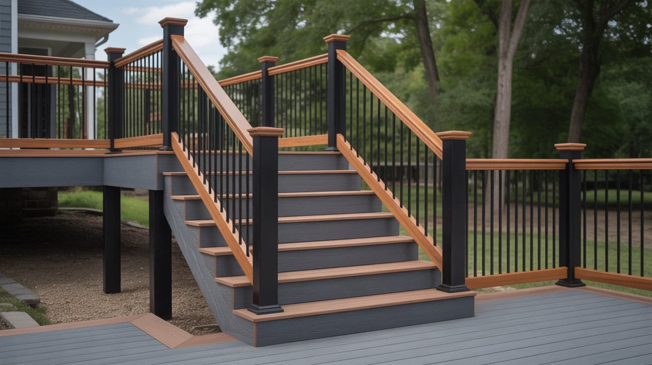 Composite deck stair and railing installation